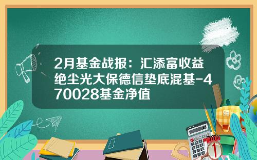 2月基金战报：汇添富收益绝尘光大保德信垫底混基-470028基金净值