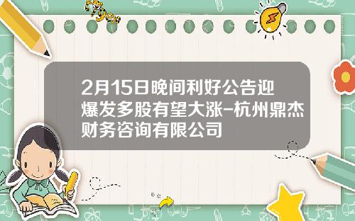2月15日晚间利好公告迎爆发多股有望大涨-杭州鼎杰财务咨询有限公司