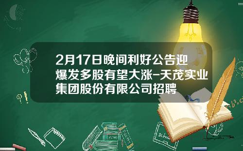 2月17日晚间利好公告迎爆发多股有望大涨-天茂实业集团股份有限公司招聘
