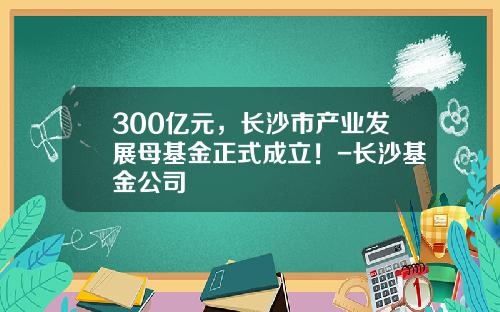 300亿元，长沙市产业发展母基金正式成立！-长沙基金公司
