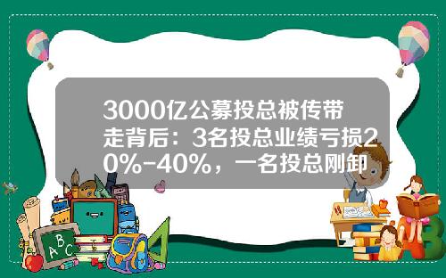 3000亿公募投总被传带走背后：3名投总业绩亏损20%-40%，一名投总刚卸任全部产品-上海汉唐证券有限责任公司