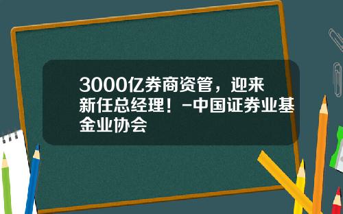 3000亿券商资管，迎来新任总经理！-中国证券业基金业协会