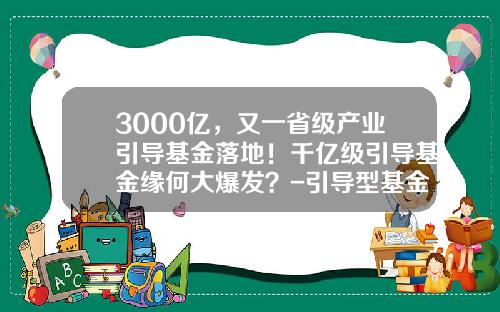 3000亿，又一省级产业引导基金落地！千亿级引导基金缘何大爆发？-引导型基金