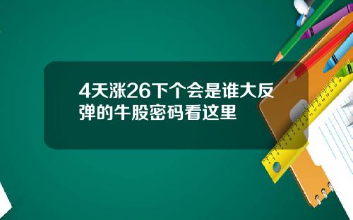 4天涨26下个会是谁大反弹的牛股密码看这里