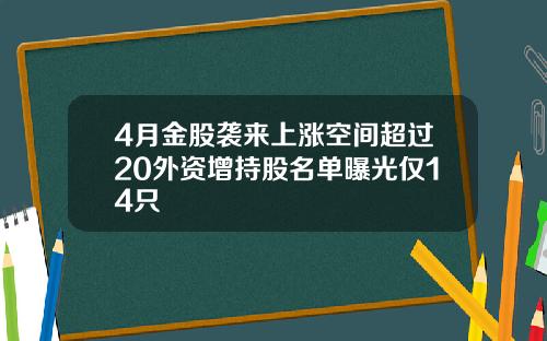 4月金股袭来上涨空间超过20外资增持股名单曝光仅14只