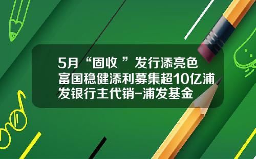 5月“固收+”发行添亮色富国稳健添利募集超10亿浦发银行主代销-浦发基金