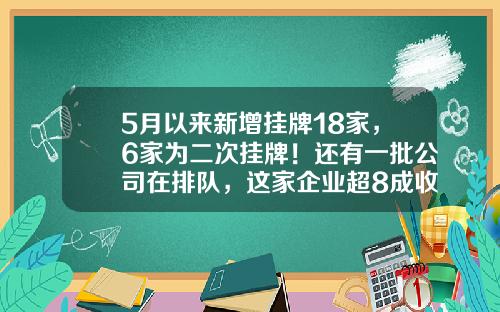 5月以来新增挂牌18家，6家为二次挂牌！还有一批公司在排队，这家企业超8成收入来自苹果产业链-官方认可新三板合作公司