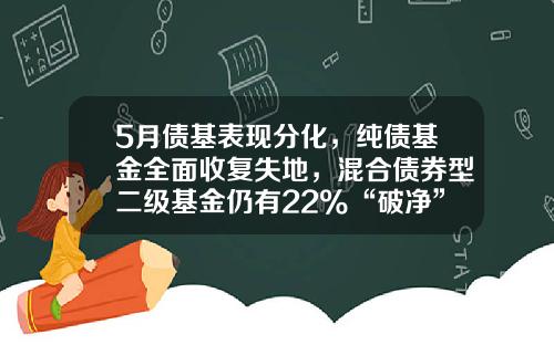 5月债基表现分化，纯债基金全面收复失地，混合债券型二级基金仍有22%“破净”-二级债基金