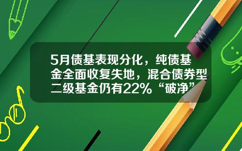 5月债基表现分化，纯债基金全面收复失地，混合债券型二级基金仍有22%“破净”-债券型基金