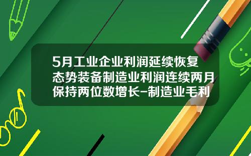 5月工业企业利润延续恢复态势装备制造业利润连续两月保持两位数增长-制造业毛利率一般是多少