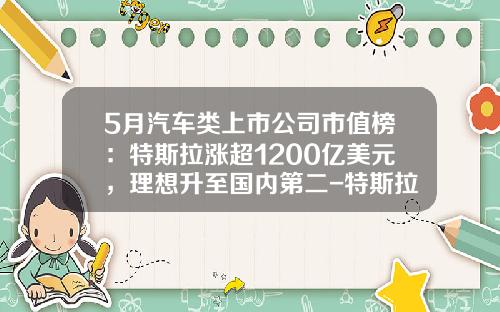 5月汽车类上市公司市值榜：特斯拉涨超1200亿美元，理想升至国内第二-特斯拉上市公司