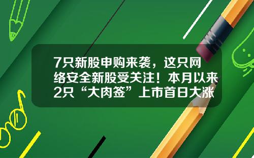 7只新股申购来袭，这只网络安全新股受关注！本月以来2只“大肉签”上市首日大涨-网络股票资讯