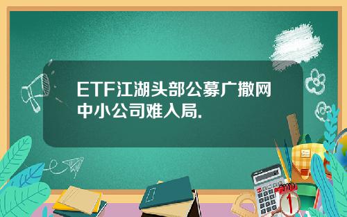ETF江湖头部公募广撒网中小公司难入局.