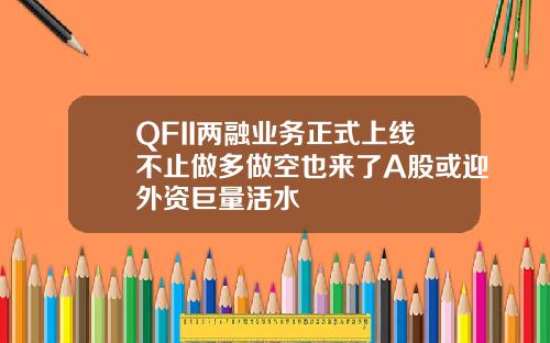 QFII两融业务正式上线不止做多做空也来了A股或迎外资巨量活水