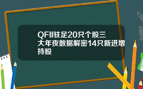 QFII驻足20只个股三大年夜数据解密14只新进增持股