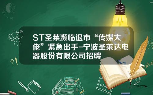 ST圣莱濒临退市“传媒大佬”紧急出手-宁波圣莱达电器股份有限公司招聘