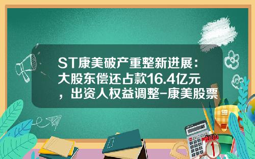 ST康美破产重整新进展：大股东偿还占款16.4亿元，出资人权益调整-康美股票最新资讯