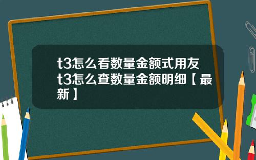 t3怎么看数量金额式用友t3怎么查数量金额明细【最新】