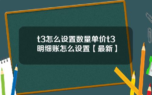 t3怎么设置数量单价t3明细账怎么设置【最新】