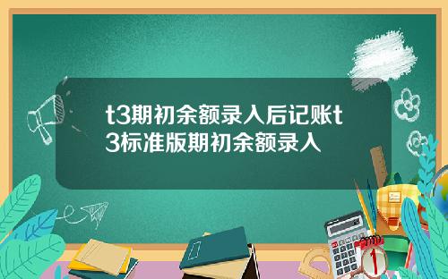t3期初余额录入后记账t3标准版期初余额录入