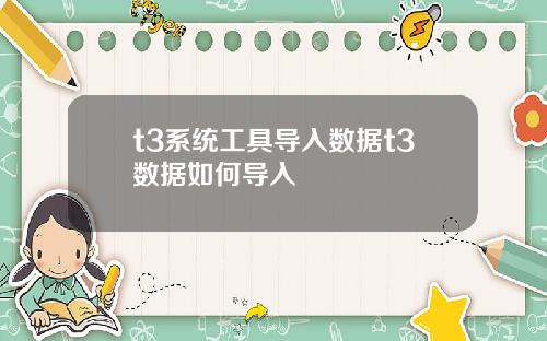 t3系统工具导入数据t3数据如何导入
