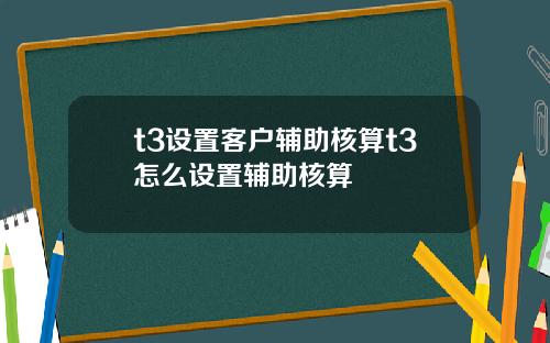 t3设置客户辅助核算t3怎么设置辅助核算