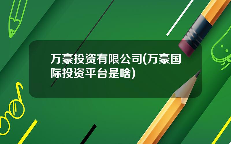 万豪投资有限公司(万豪国际投资平台是啥)