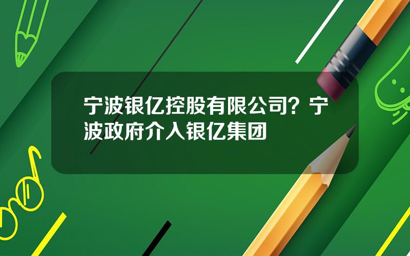宁波银亿控股有限公司？宁波政府介入银亿集团